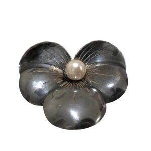 Vintage early Taxco Mexico‎ Sterling Silver Flower Pin Brooch with Pearl MCM